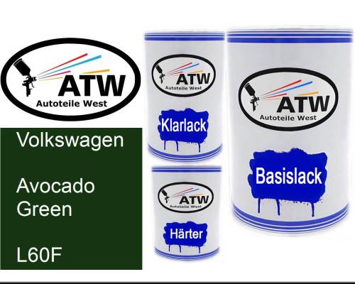 Volkswagen, Avocado Green, L60F: 500ml Lackdose + 500ml Klarlack + 250ml Härter - Set, von ATW Autoteile West.